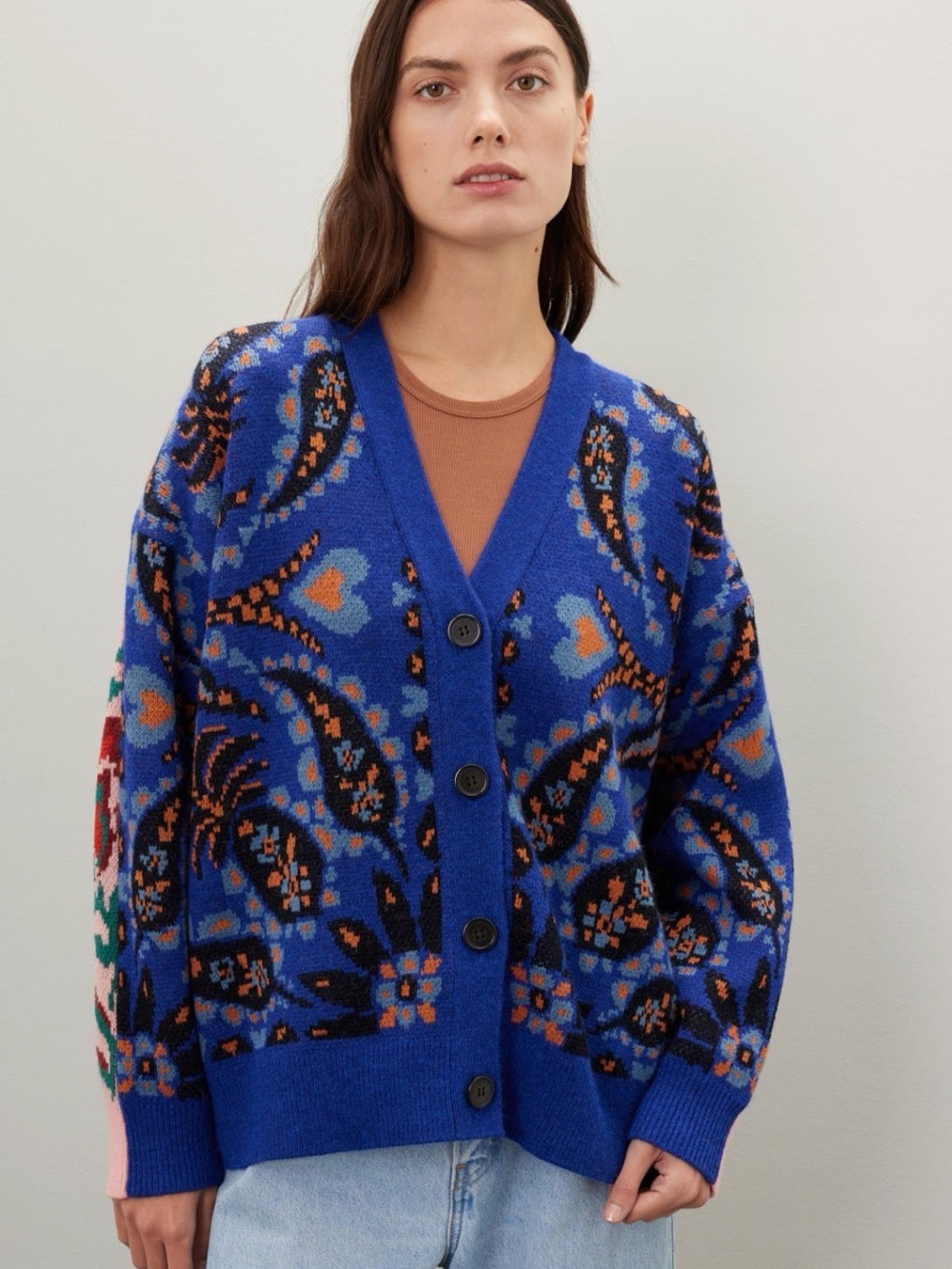 FARM Rio Toucans Scarf Print Cardigan Sweater Sz L